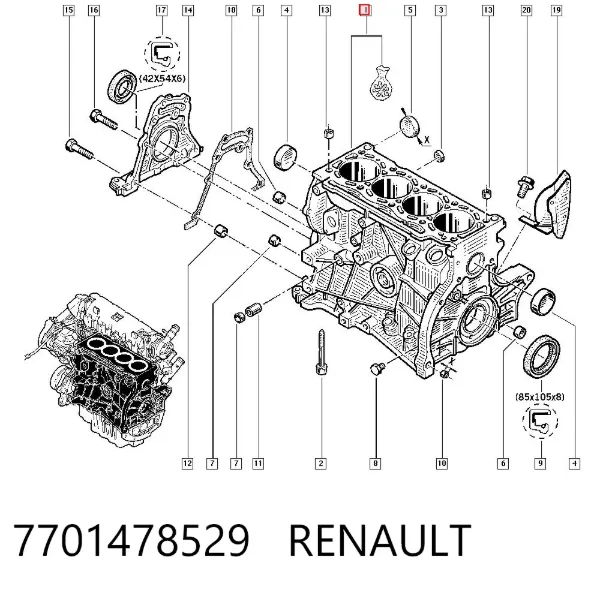 Блок циліндрів двигуна 7701478529 Renault (RVI)