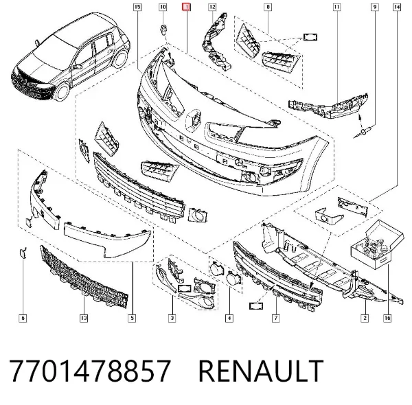 Передній бампер 7701478857 Renault (RVI)