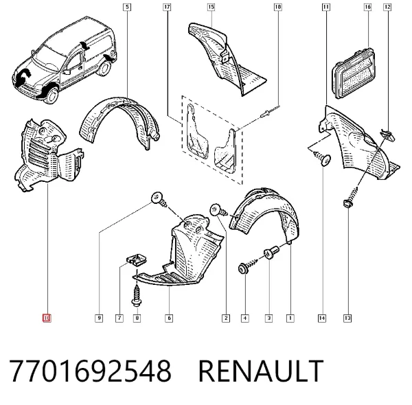 Підкрилок переднього крила, правий передній 7701692548 Renault (RVI)