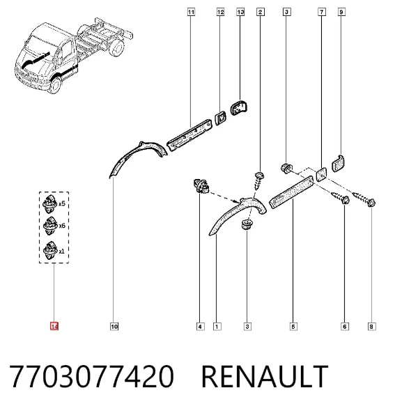 Кліпса (пістон) кріплення молдинга двері 7703077420 Renault (RVI)