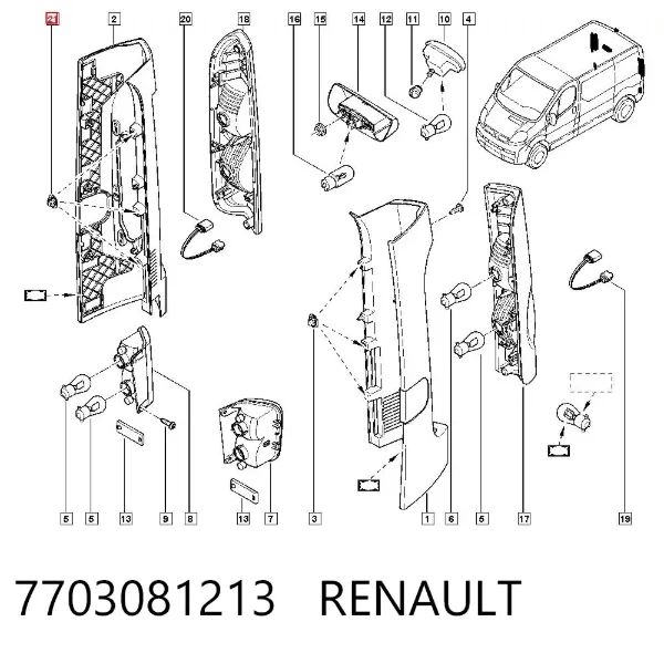 Кліпса кріплення заднього ліхтаря 7703081213 Renault (RVI)