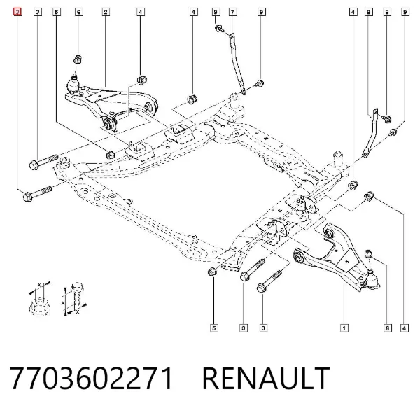 Болт кріплення амортизатора заднього 7703602271 Renault (RVI)