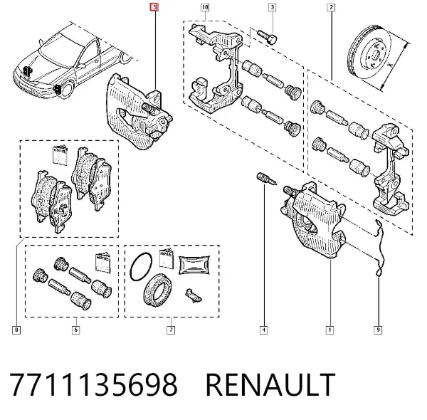 Супорт гальмівний передній правий 7711135698 Renault (RVI)