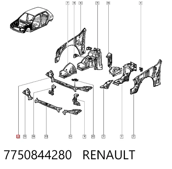 Супорт радіатора верхній/монтажна панель кріплення фар 7750844280 Renault (RVI)