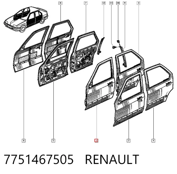 Двері передні ліві 7751467505 Renault (RVI)