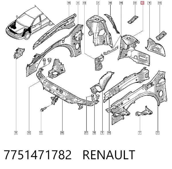 Лонжерон рами передній лівий 7751471782 Renault (RVI)