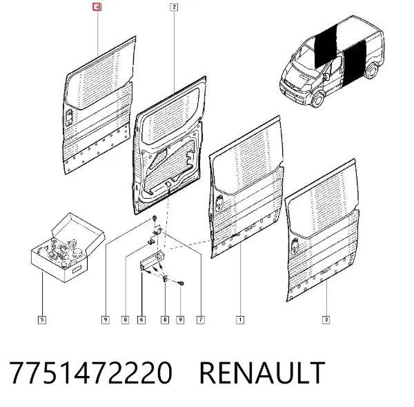 Двері бічні (зсувні), права 7751472220 Renault (RVI)