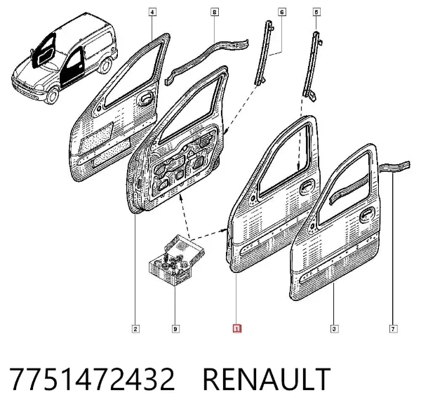 Двері передні ліві 7751472432 Renault (RVI)