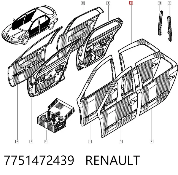 Двері задні, ліві 7751472439 Renault (RVI)
