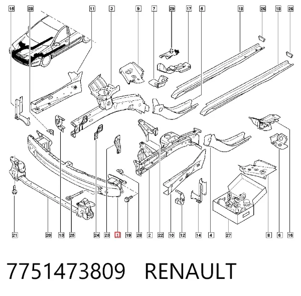 Підсилювач бампера переднього 7751473809 Renault (RVI)