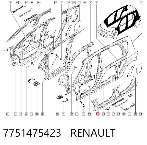 Поріг зовнішній лівий 7751475423 Renault (RVI)