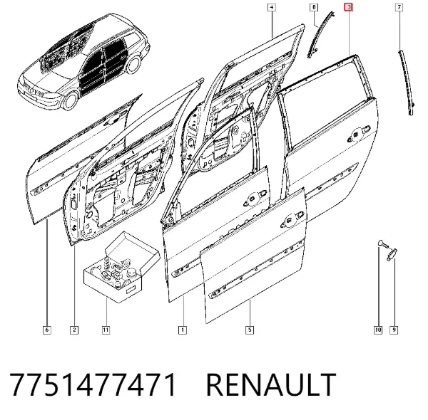 Двері задні, ліві 7751477471 Renault (RVI)