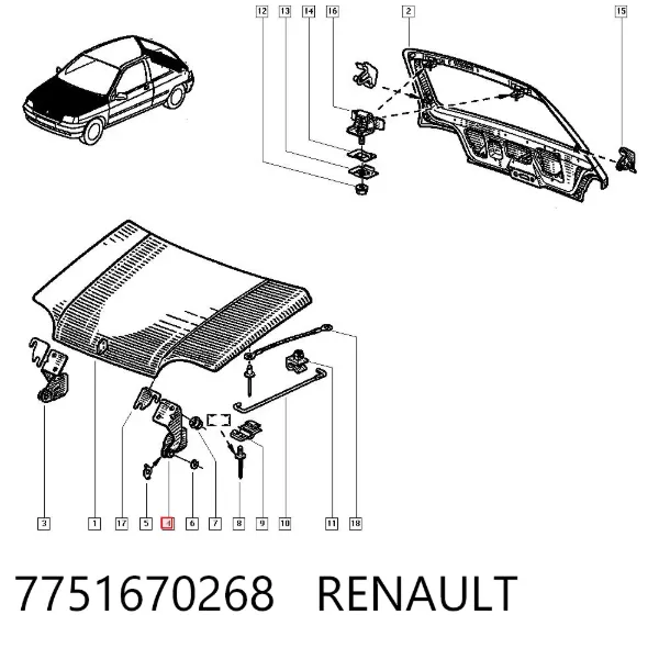 Петля капота, ліва 7751670268 Renault (RVI)