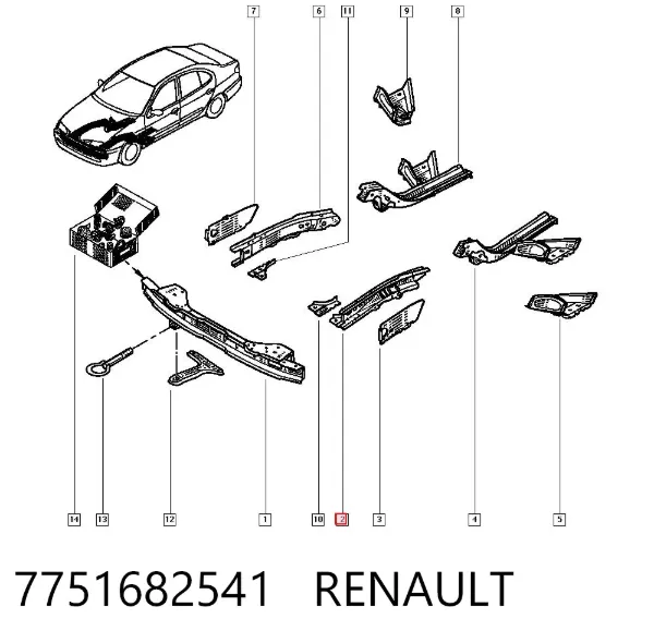 Лонжерон рами передній лівий 7751682541 Renault (RVI)