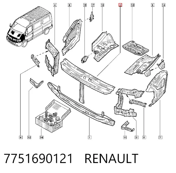 Супорт радіатора верхній/монтажна панель кріплення фар 7751690121 Renault (RVI)