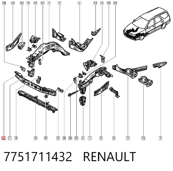 Підсилювач бампера переднього 7751711432 Renault (RVI)