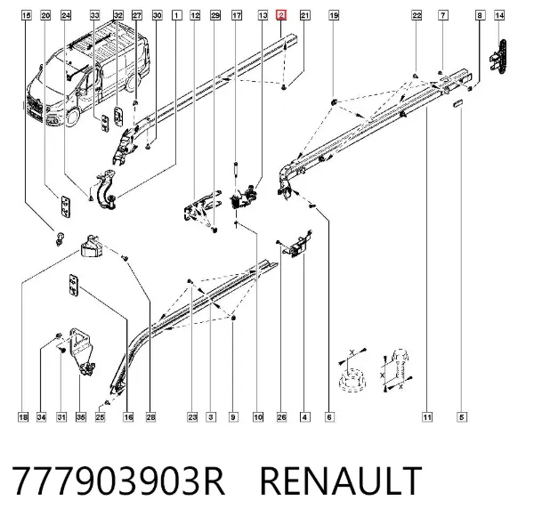 Рейка направляюча зсувної двері, верхня права 777903903R Renault (RVI)
