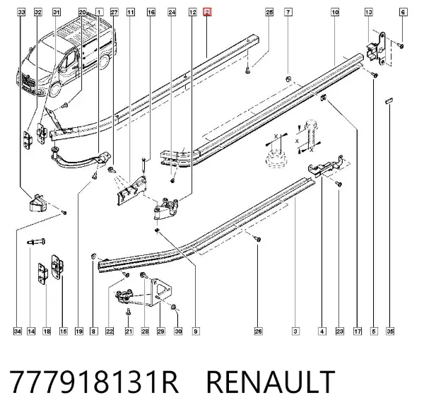 Рейка направляюча зсувної двері, верхня ліва 777918131R Renault (RVI)