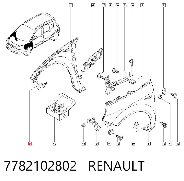 Кронштейн кріплення крила переднього правого, передній 7782102802 Renault (RVI)