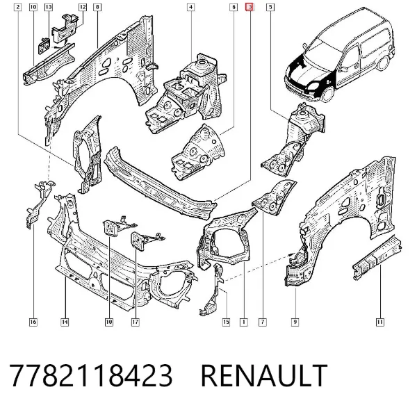Супорт радіатора верхній/монтажна панель кріплення фар 7782118423 Renault (RVI)