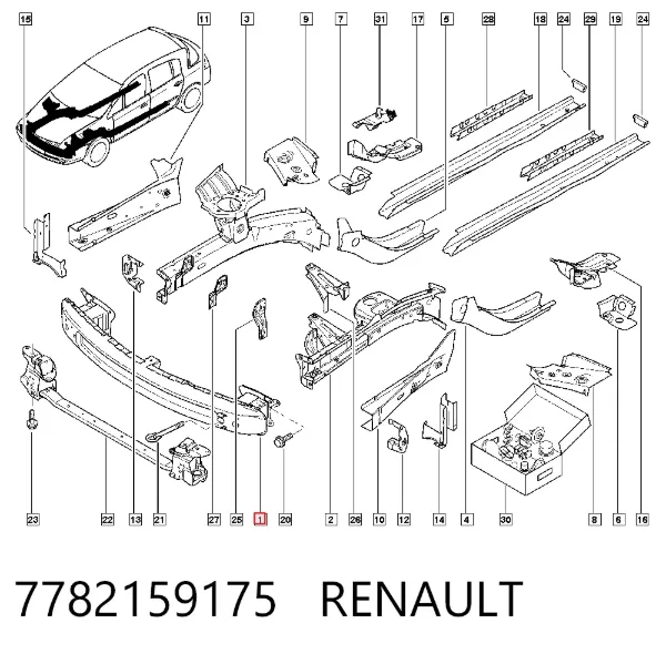Підсилювач бампера переднього 7782159175 Renault (RVI)