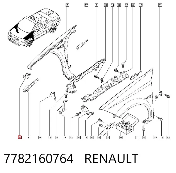 Кронштейн кріплення крила переднього правого, передній 7782160764 Renault (RVI)