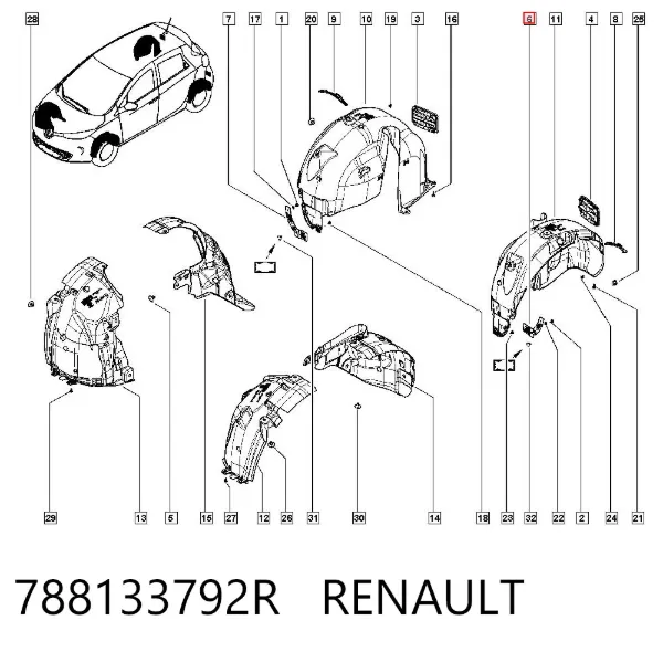 Бризковики задній, лівий 788133792R Renault (RVI)