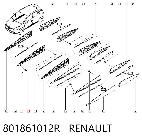 Молдинг передньої правої двері 801861012R Renault (RVI)