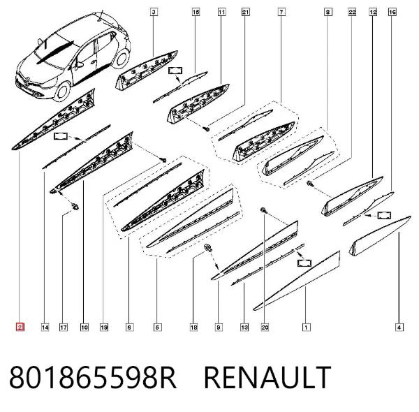 Молдинг передньої правої двері 801865598R Renault (RVI)