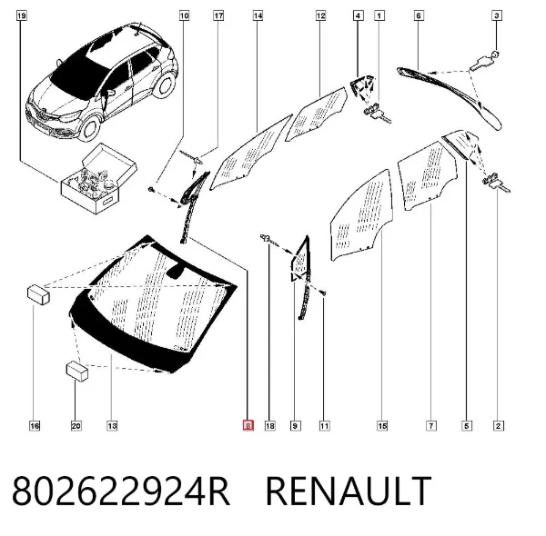 Скло-кватирка двері, передній, правій 802622924R Renault (RVI)