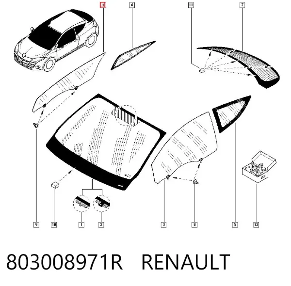 Скло передніх дверей, правою 803008971R Renault (RVI)