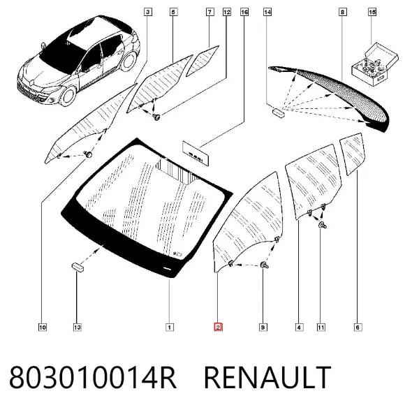 Скло передніх дверей, лівою 803010014R Renault (RVI)
