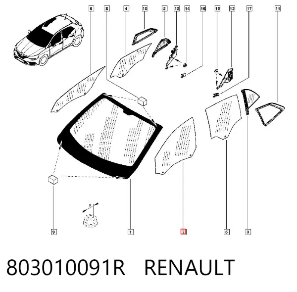 Скло передніх дверей, лівою 803010091R Renault (RVI)