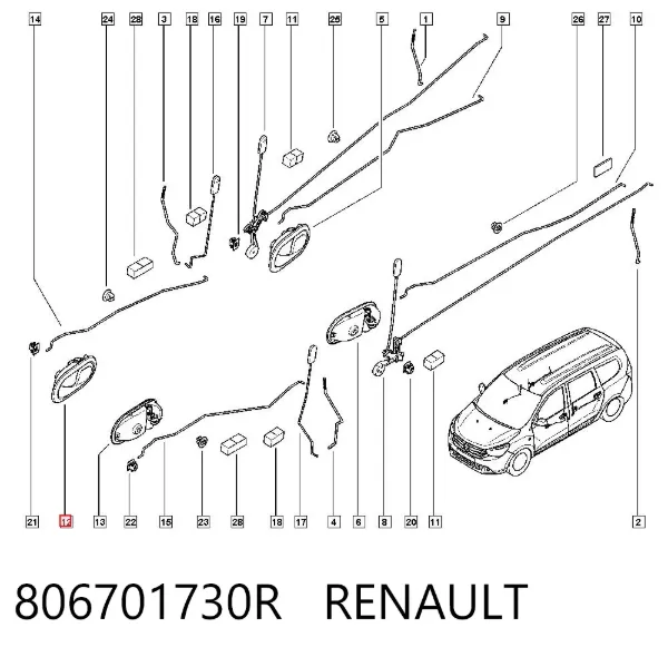 Ручка двері правою внутрішня перед/зад 806701730R Renault (RVI)