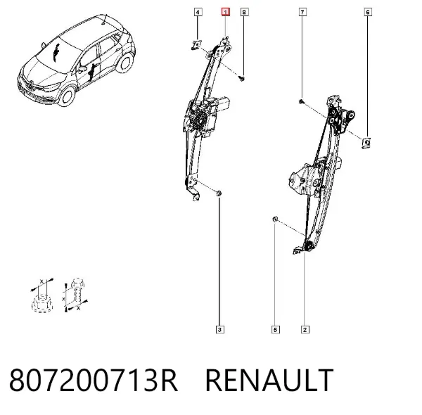 Механізм склопідіймача двері передньої, правої 807200713R Renault (RVI)