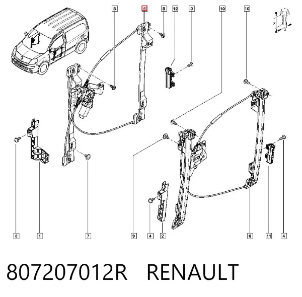 Механізм склопідіймача двері передньої, правої 807207012R Renault (RVI)