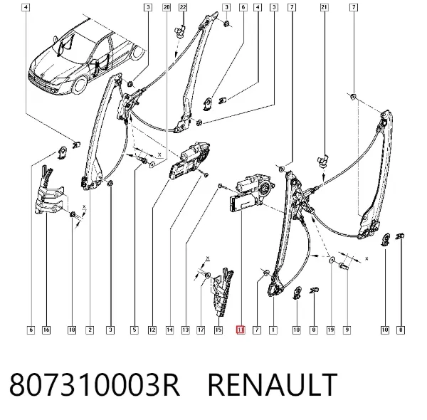 Двигун склопідіймача двері передньої, лівої 807310003R Renault (RVI)