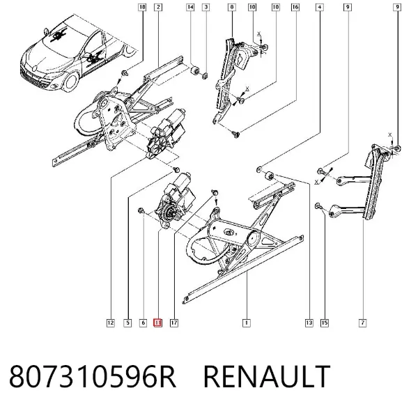 Двигун склопідіймача двері передньої, лівої 807310596R Renault (RVI)