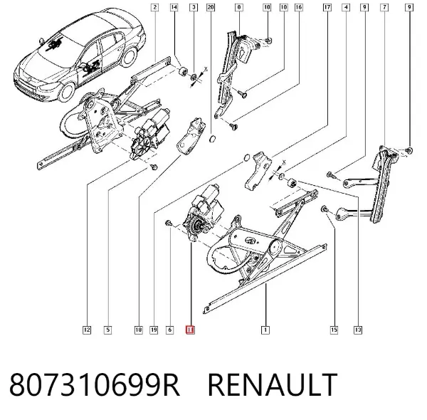 Двигун склопідіймача двері передньої, лівої 807310699R Renault (RVI)