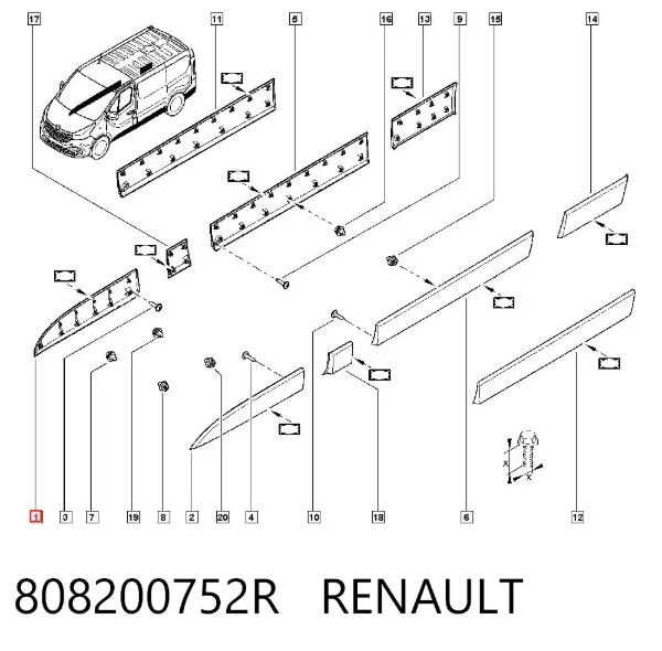 Молдинг передньої правої двері 808200752R Renault (RVI)