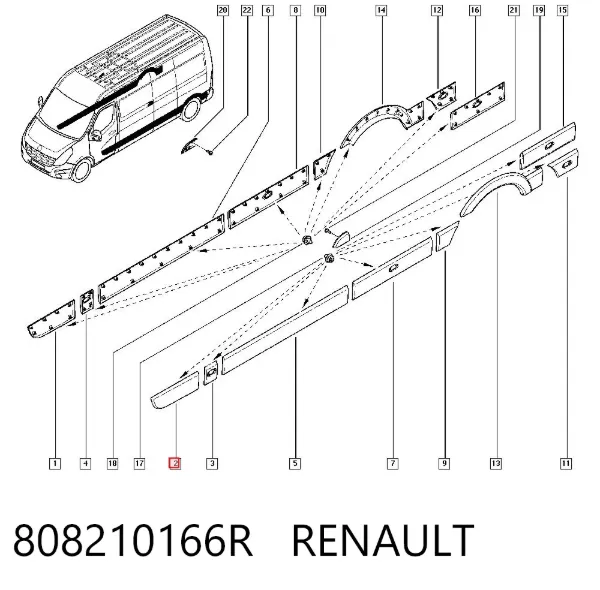 Молдинг передньої лівої двері, нижній 808210166R Renault (RVI)