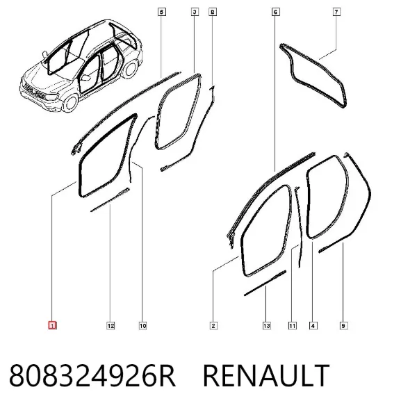 Ущільнювач двері передньої лівої і правої (на двері) 808324926R Renault (RVI)