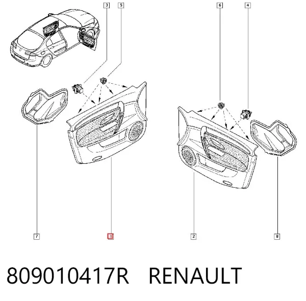 Обшивка-облицювання передньої двері, лівою, внутрішня 809010417R Renault (RVI)