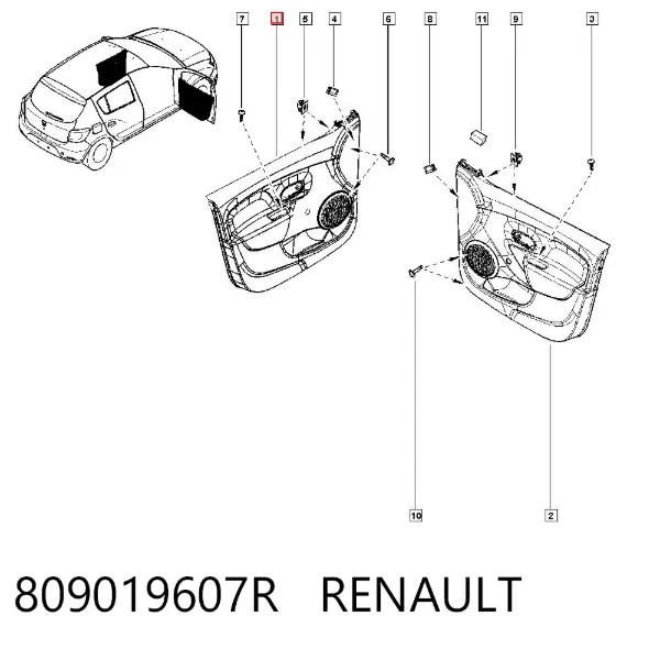 Обшивка-облицювання передньої двері, лівою, внутрішня 809019607R Renault (RVI)