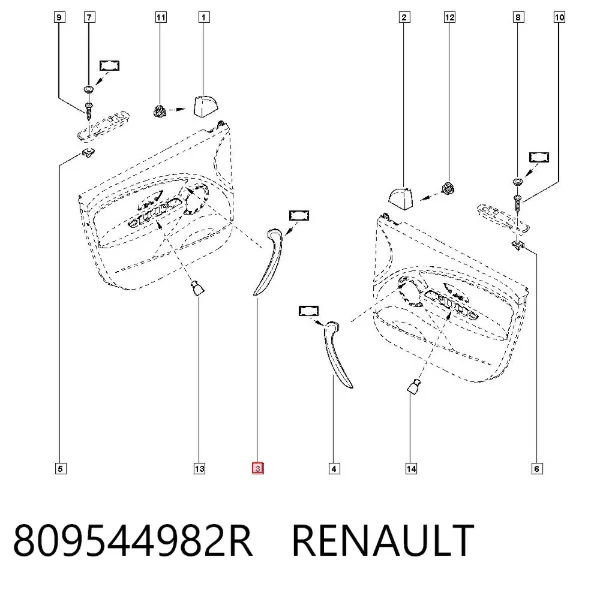 Ручка підлокітника передніх дверей внутрішня, ліва 809544982R Renault (RVI)