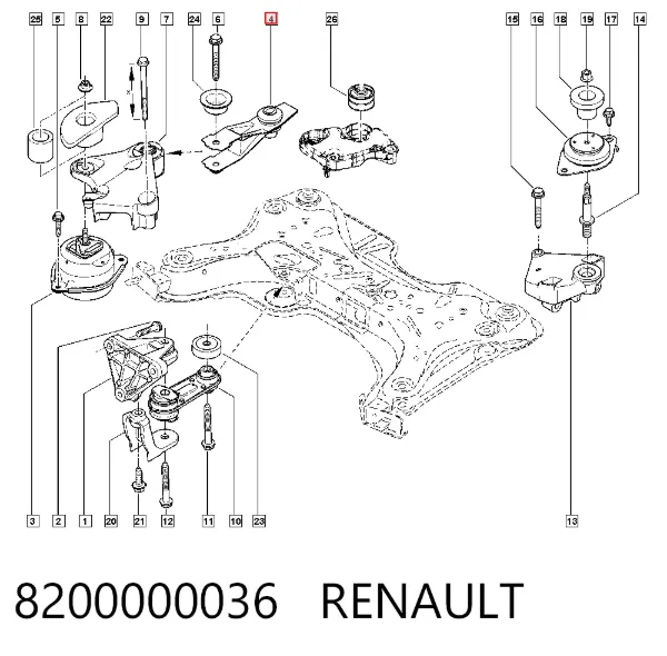 Кронштейн подушки (опори) двигуна, правої 8200000036 Renault (RVI)