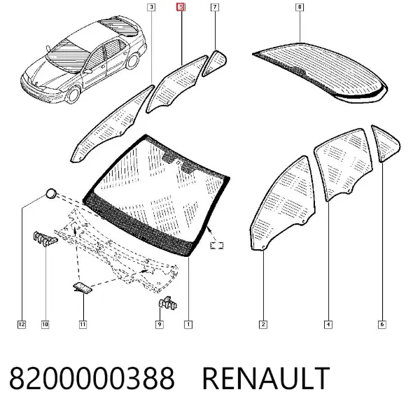 Скло задньої двері правої 8200000388 Renault (RVI)