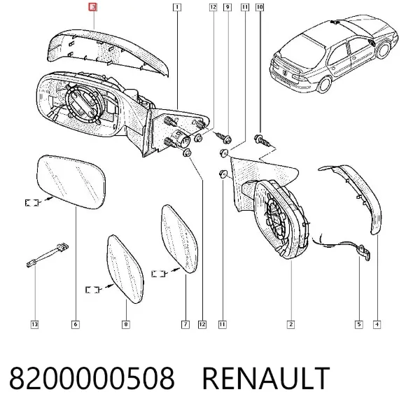 Накладка дзеркала заднього виду, ліва 8200000508 Renault (RVI)