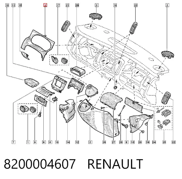 Облицювання щитка приладів "торпедо" 8200004607 Renault (RVI)