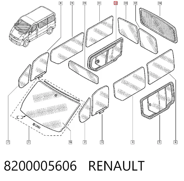 Скло багажного відсіку, праве 8200005606 Renault (RVI)